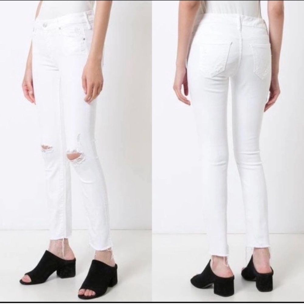 Mother superior denim the hustler ankle fray White Distressed Jeans size 26